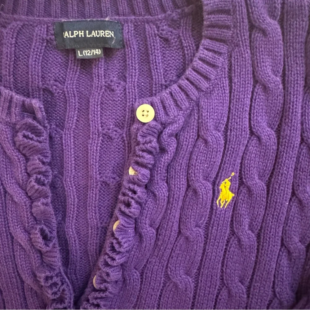 Ralph Lauren Little Girls Kids Cable Knit Sweater Purple - Picture 2 of 3